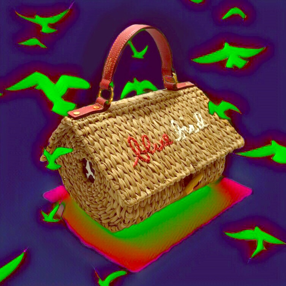 SOLD KATE SPADE BLUE BIRD WICKER BIRDHOUSE SATCHEL